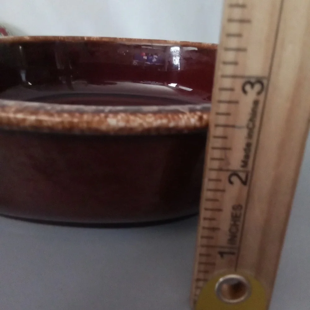 Hull Pottery Mirror Brown Drip Glaze Oven Proof Round Baking Dish USA Vintage